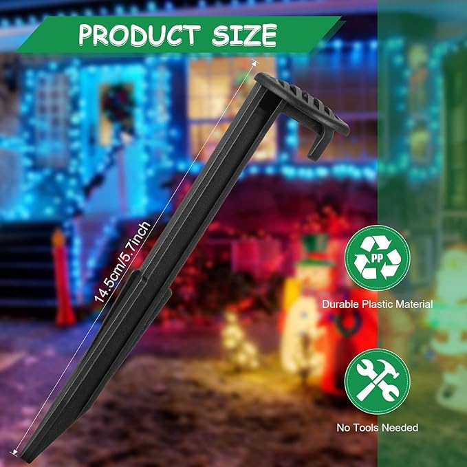 Yookeer 18 Pieces Plastic Inflatable Yard Stakes Set 5.7'' Heavy Duty Stakes for Inflatables Blow up Plastic Tent Christmas Decoration Landscape Ground Replacement Yard Ground Lawn Black Garden Peg