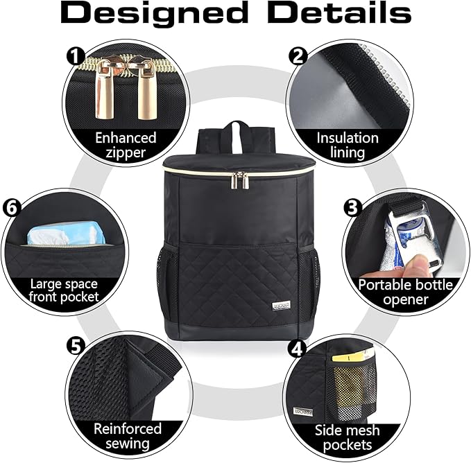 Wolka Cooler Backpack 30 Cans,Portable Backpack Coolers Insulated Leak Proof,Waterproof Soft Sided Cooler Bag for Travel,Beach,Camping,Picnic,Lunch Backpack for Women (Black Shark)