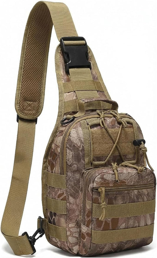 Viriber Tactical Backpack, Waterproof Military Cross-body Molle Sling Shoulder Backpack Chest Bag for Outdoor Every Day Carry Khaki CP