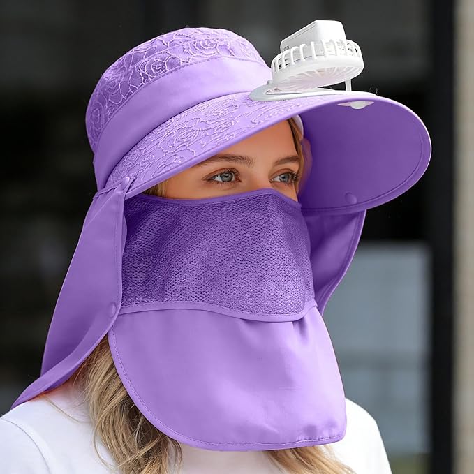 Solar Fan Cap, Wide Brim Sun Cap, USB and Solar Powered Adjustable Breathable Fan Hat for Women Men Outdoor