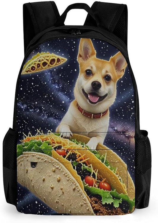 Supdreamc Daypack Lightweight Multipurpose Anti-Theft Space Funny Corgi Dog Pizza Taco Shoulder Bag Large Capacity Laptop Book Bag Rucksack With Adjustable Shoulder Straps