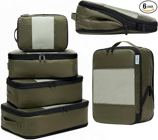 6-Pack Large Compression Packing Cubes for Travel - Lightweight Compression Packing Cube Set, Water-Resistant Luggage Organizer Bags & Suitcase Organizers, Travel Cubes for Carry-On, Checked Luggage