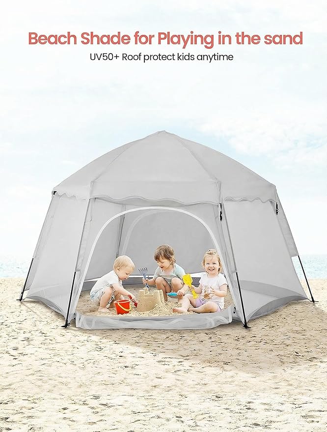 Porayhut Large Pop Up Play Tent for Kids, 78" Instant Toddler Playhouse with Removable Floor & UV50+ Sun Shade, 360° Mesh Mosquito-Free Tent for Indoor Outdoor Beach Backyard, Fits 4 Kids