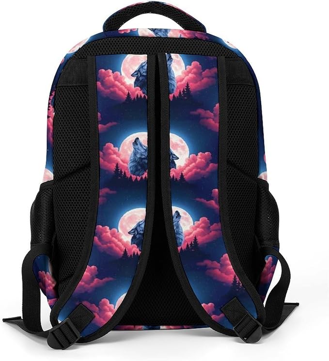 Laptop Backpack Wolf Howling Sky Moon, Work Backpack with Breathable Shoulder Straps for Office Commute