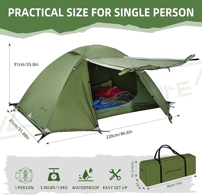 Clostnature Lightweight Backpacking Tent - 1/2 Person 4 Season Ultralight Waterproof Camping Tent, Large Size Easy Setup Tent for Winter, Cold Weather, Family, Outdoor, Hiking and Mountaineering
