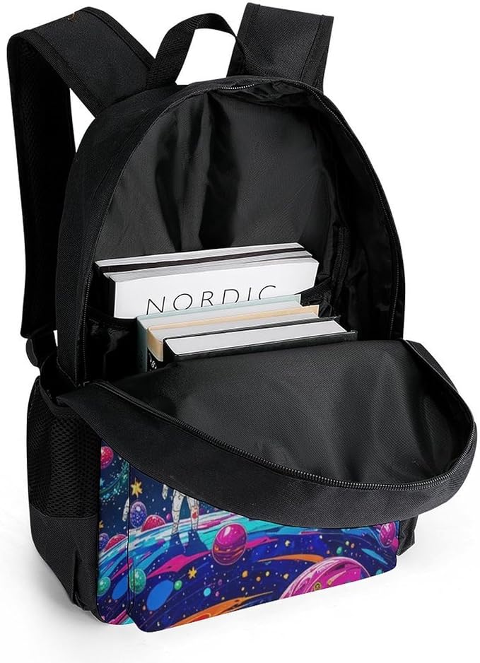 Supdreamc Daypack Anti-Theft Multipurpose Large Capacity Shoulder Bag, Fantasy Cosmic Astronauts Stars Galaxy Art Travel Hiking Camping Rucksack With Smooth Zippers