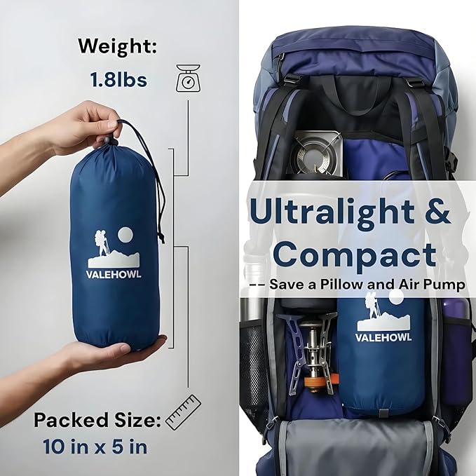 1.8 Pounds Ultralight Camping Sleeping Pad - R-Value 3.0 for 4 Seasons, Durable & 100% Waterproof Outdoor Air Mattress, Compact Sleeping Mat for Hiking, Backpacking, Travel
