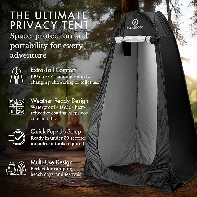 Portable Pop-Up Privacy Tent – Black/Green & Carry Bag. Outdoor Shower, Toilet, and Changing shelter. Water-Repellent, Compact, UV-Protective. Privacy Tent for Camping, Beach, Hiking, and Festivals.