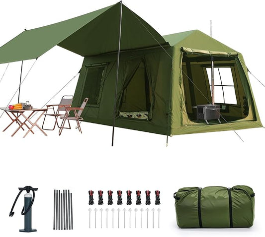 Inflatable Tents for Camping, Large Blow Up Tent with Hand Pump, Easy Setup InflatableTent 4 Season Tent, Waterproof Oxford Air Glamping Tents for Camping Adult 4/6/8/10/12 Person