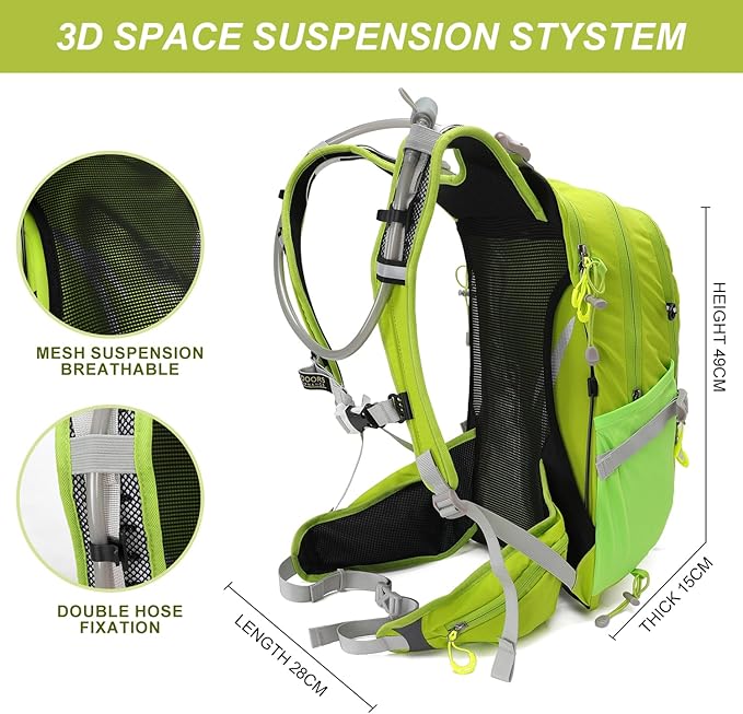 IX INOXTO 20L Hydration Backpack, Waterproof Hiking Internal Frame Backpacks with 2L Hydration Water Bladder and Rain Cover for Men, Lightweight Travel Daypack for Cycling,Camping,Ski (light green)