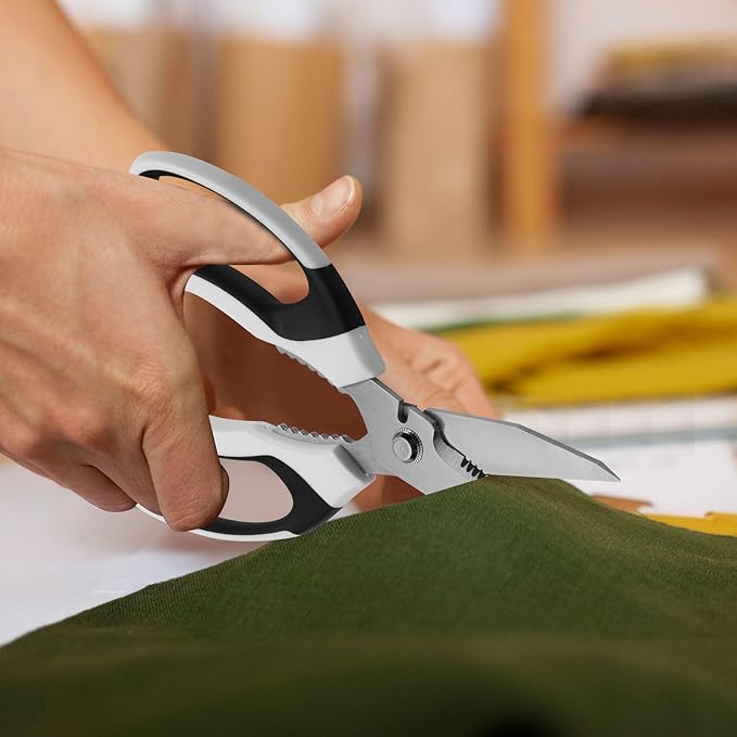 Utility Scissors Heavy Duty: sharp Scissors All Purpose heavy duty, Easy Cutting Carpet, Cardboard, Wires, Leather, Fabric（8'' White）