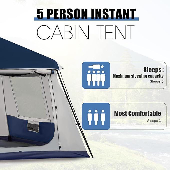 YOLENY Instant Tent, 4 Person Camping Tent with Vestibule & Rainfly, 150D Blackout Cabin Tent, UPF 12500, 137.7 FT² Activity Space, Windproof Waterproof