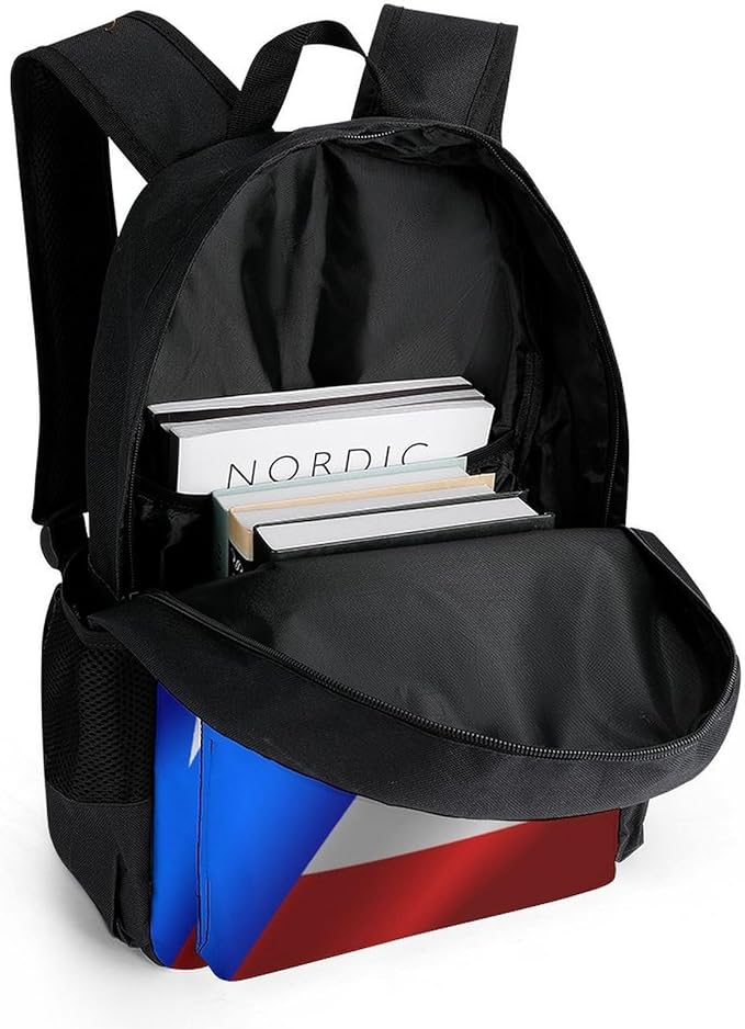 Polyester Daypack for Camping Travel Walking Cycling, Big Capacity Anti-Theft Multipurpose Bookbag, Flag Of Puerto Rico Camping Outdoor Backpack