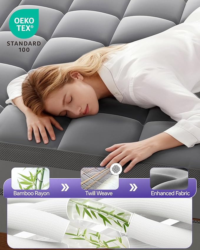 Dual Layer 5 Inch Memory Foam Mattress Topper King - 3 Inch Pillow Top Mattress Pad and 2 Inch Gel Memory Foam, 7-Zone Egg Crate Mattress Topper (Gray)
