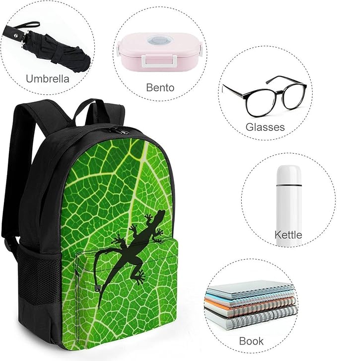 Supdreamc Lightweight Daypack Backpack for Trekking Work Running, Big Capacity Multipurpose Anti-Theft Bookbag, Biology Animal Frog Green Leaf Business Computer Bag