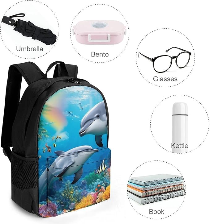 Supdreamc Rucksacks Multipurpose Anti-Theft Big Capacity Bookbag, Blue Ocean Underwater World Dolphin Art Travel Hiking Camping Rucksack With Padded Straps