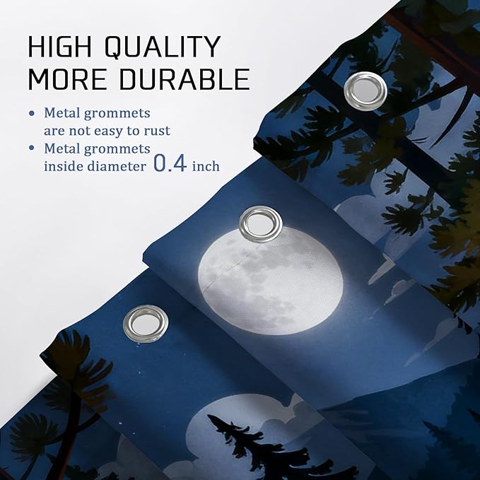 Tent Stall Shower Curtain, Outdoor Adventure Campfire Moon Summer Orange Polyester Waterproof Design Print Bath Curtains Decor for Toile Bathroom Dorm 36x72 Inch