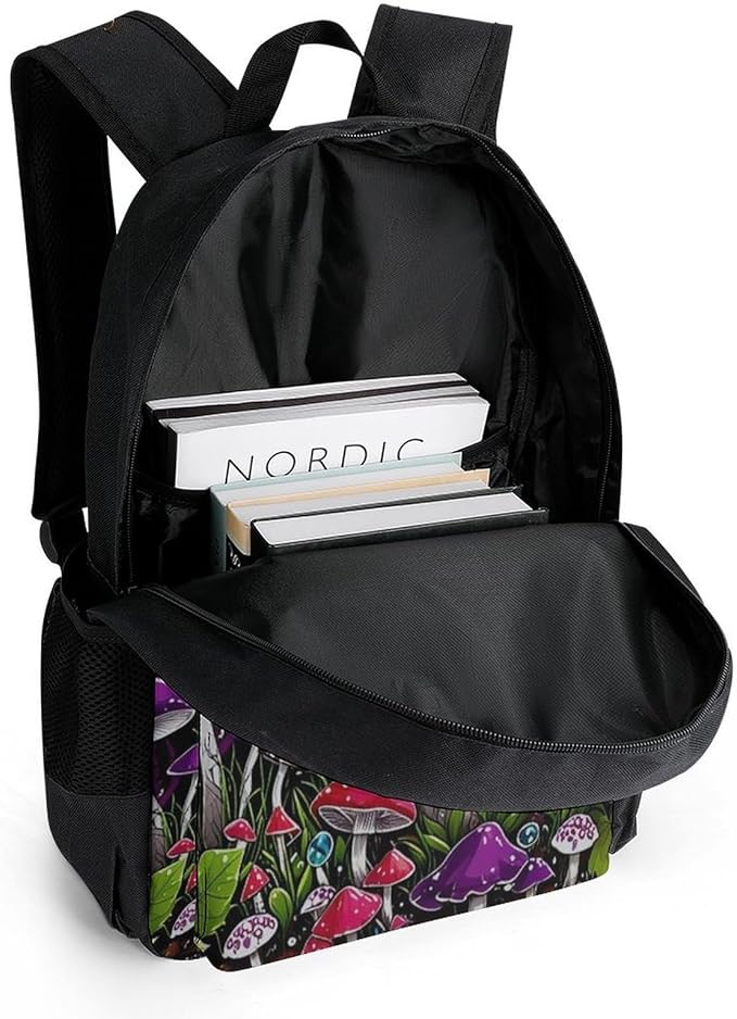 Men Women Lightweight Magic Mushrooms Trip Backpack Large Capacity Bookbag With Smooth Zippers for Gym Business Running