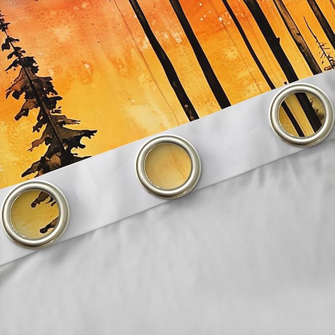 Happy Camping RV Blackout Curtains,Starry Sky Moonlight Pine Tree Natural Window Drapes,Camper Rustic Farmhouse Adventure Nursery Bedroom Playroom Decor,Orange 2 Panels,52Wx90L inch