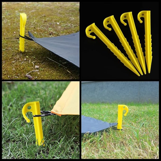 12 Pcs 5.7 inch Plastic Stakes Tent Pegs Serrated Edges Yellow Garden Landscape Stakes for Campings Outdoor and Garden Netting Lawn