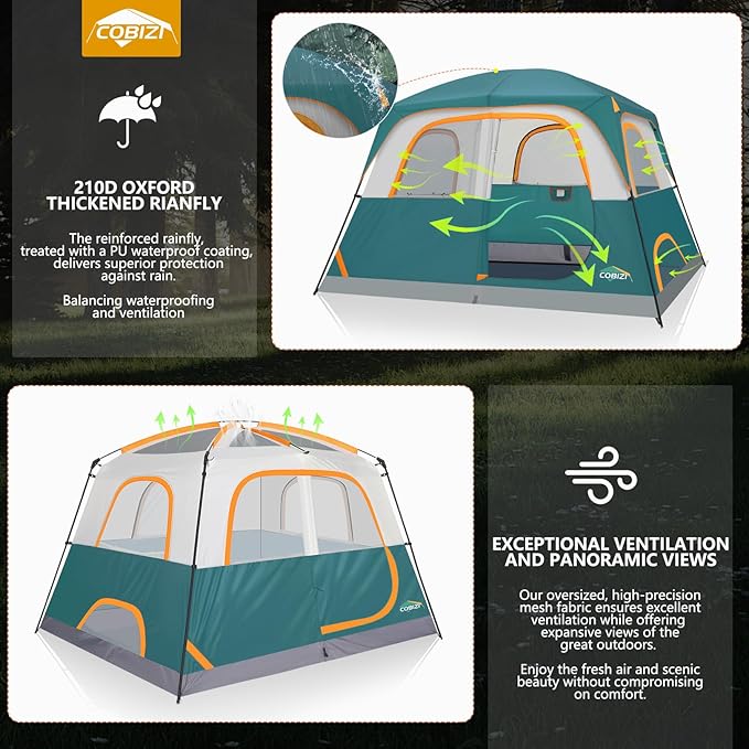 COBIZI 4-6-8-10 Person Camping Tent, Spacious Family Tents for Camping Ideal, Hiking, 3500mm Waterproof Double-Layer Windproof Tent for Hiking & Backpacking