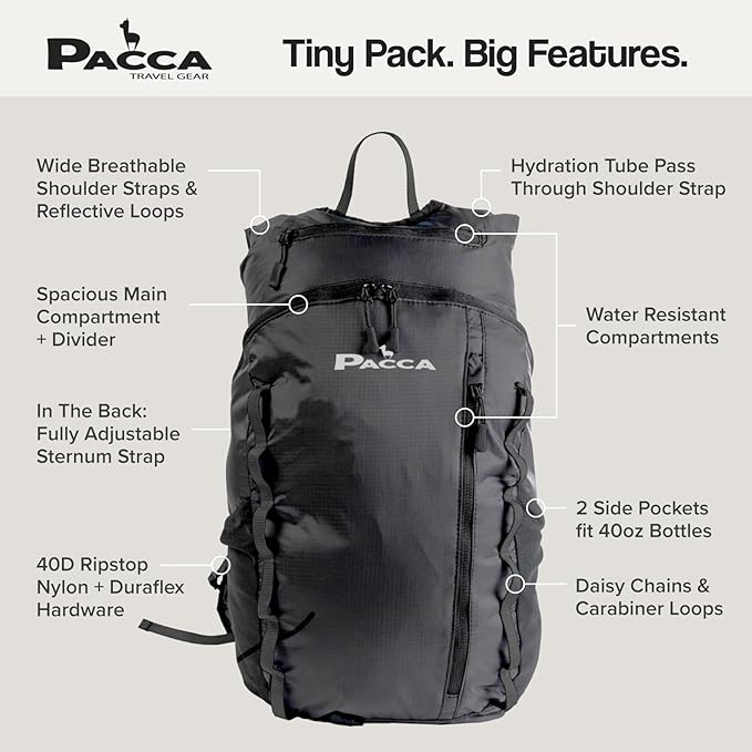 Pacca Onda 20L Packable Lightweight Foldable Backpack for Travel, Camping, Outdoor, Hiking Pocket Backpack (Black)