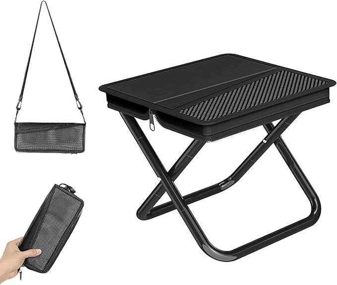 Camping Stool Pocket Chair, Lightweight Portable Stool with Shoulder Strap, Capacity 220lbs for Adults Outdoor Hiking Fishing Travel-Large Black