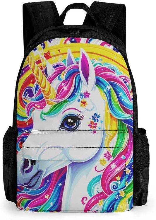 Men Women Polyester Colorful Rainbow Unicorn Daypack Big Capacity Shoulder Bag With Adjustable Shoulder Straps for Camping Travel Walking Cycling