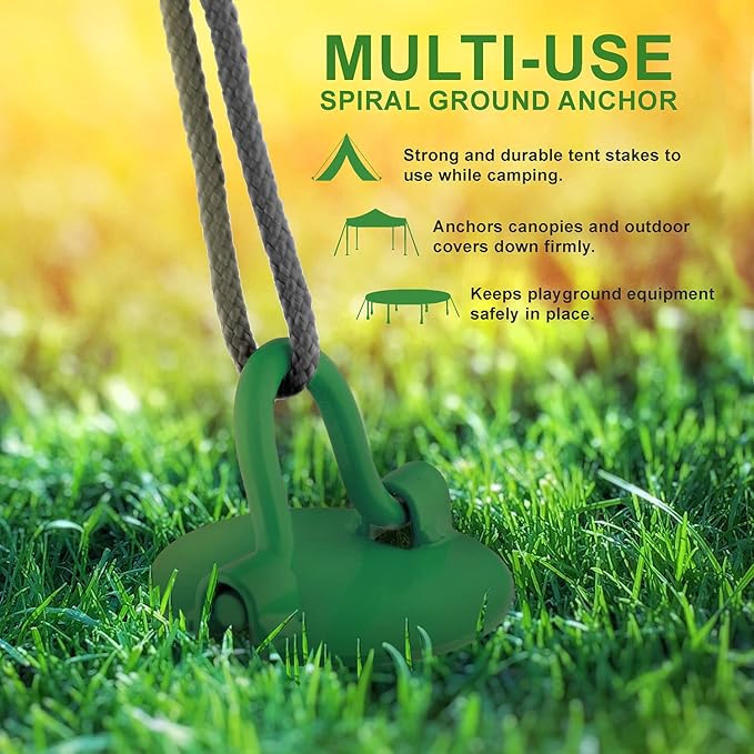 7Penn Spiral Ground Anchors - 8 Inch Green Tent Stakes Heavy Duty Ground Screw Anchor Twist Stakes, 4 Pack