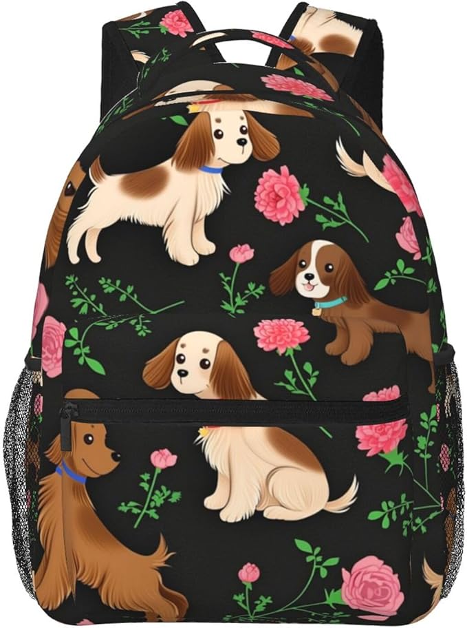 Rucksack Anti-Theft Multipurpose Big Capacity Carry On Bag, Cocker Spaniel Dog Flower Traveling Camping Backpack With Side Pockets