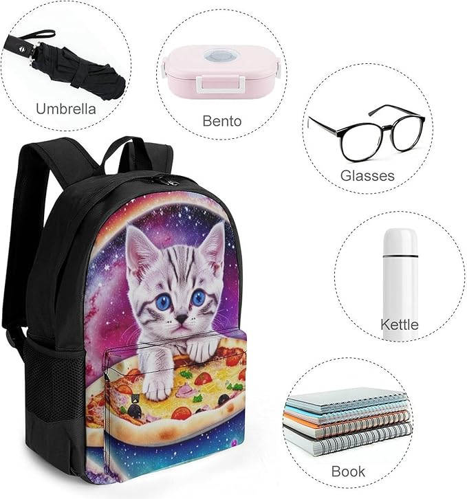 Supdreamc Men Women Polyester Galaxy Taco Cat Pizza Casual Daypack Large Capacity Carry On Bag With Adjustable Shoulder Straps for Camping Work Running