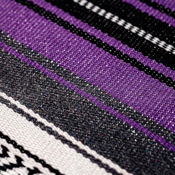 Airooglee 69" L x 51" W Large Mexican Blanket - Perfect as Yoga Blanket, Outdoor Blanket, Beach Blanket, Serape Blanket, Picnic Blanket, Camping Blanket, Woven Blanket, Boho Home Décor - Purple-Blue