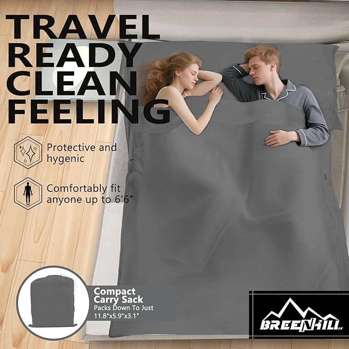 Sleeping Bag Liner,Long Staple Cotton, Adult Sleep Sack & Travel Sheets,Travel Sleep Sack for Backpacking, Hotels & Hostels Lightweight Travel Sheet Camping Sheets,Has Full Length Zipper