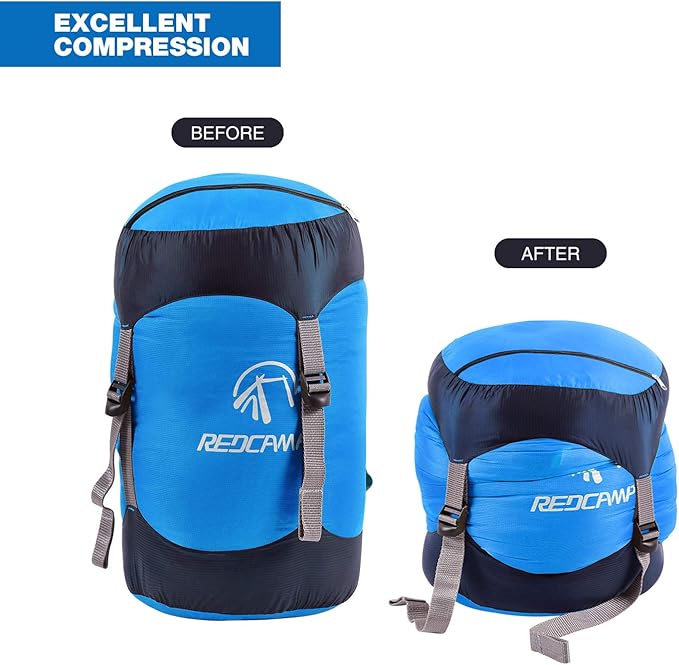 REDCAMP Nylon Compression Stuff Sack, 10L/17L/27L/40L Lightweight Sleeping Bag Compression Sack Great for Backpacking, Hiking and Camping,Blue/Yellow/Army Green/Black