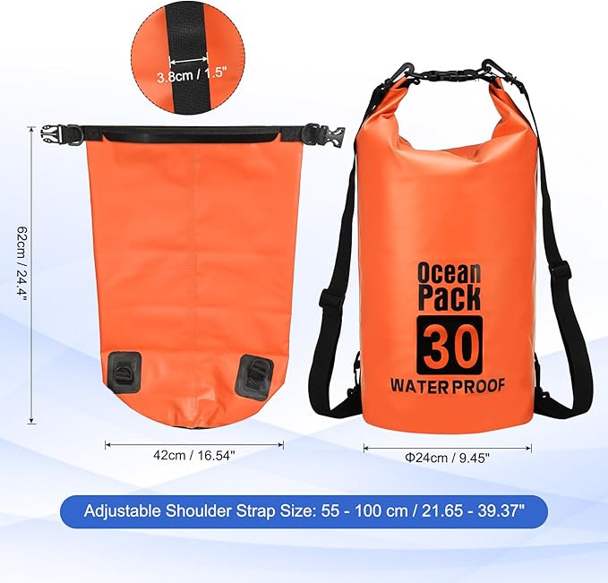 Waterproof Dry Bag, 30L Fit for Women Men Water Proof Bags Lightweight Dry Storage Floating Backpack with Whistle for Travel Backpacking Boating Kayaking Camping (Orange)