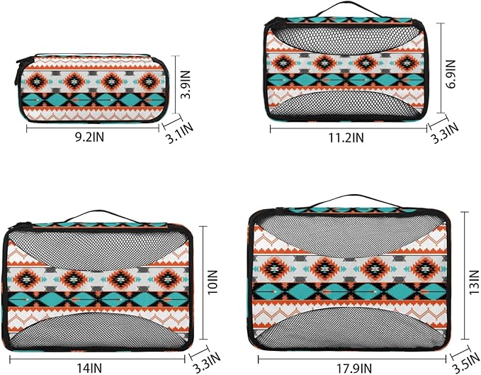 Aztec Western Compression Packing Cubes for Travel,Expandable Cubes Storage Bag Carry on Luggage Organizers for Toiletry Clothes Shoe Accessories 4 Set