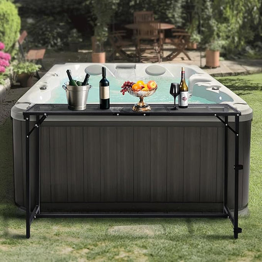 REDCAMP 55 Inch Outdoor Bar Table, 2 Pack Folding Paito Bar Height Hot Tub Table with Waterproof Mesh Top for Balcony, Garden, Poolside, Indoor, Rectangle Black