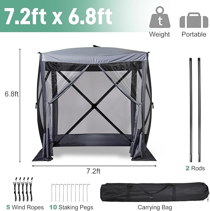 Outvita 7x7ft Instant Pop-Up Screen Tent - Outdoor Gazebo Canopy with Mosquito Netting & Carrying Bag - Versatile Pavilion Tent for Patios and Events