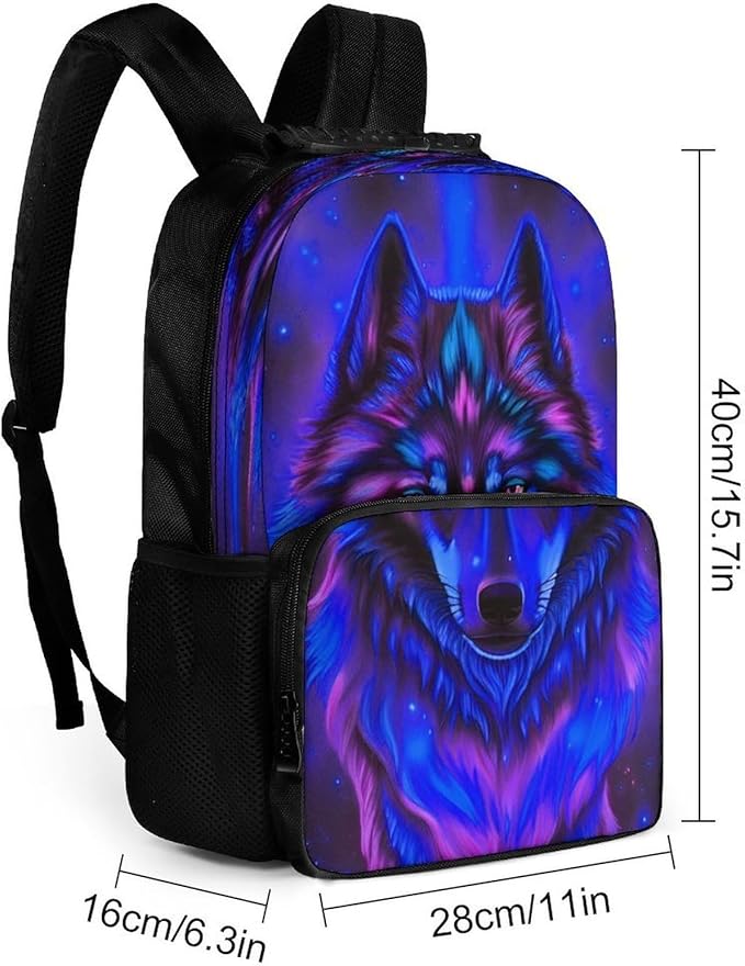 Polyester Daypack for Hiking Work Running, Big Capacity Anti-Theft Multipurpose Shoulder Bag, Trippy Tribal Wolf Space Galaxy Art Travel and Sport Backpack Rucksack