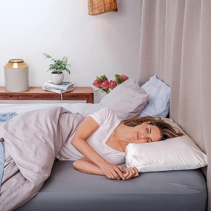 Satin Pillowcase - Compatible with The Pillow with an Ear Hole - Soft & Cool Satin Pillowcase with Hidden Zipper - Pillow Sold Separately (Set of 1, White)