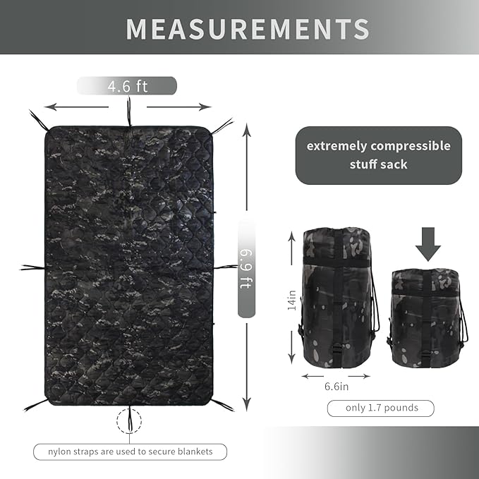 GRVCN Military Blanket - Camping Sleeping Bag with Zipper, Poncho Liner Thermal Insulated Blanket, Lightweight Portable Outdoor Hiking Survival Compression Carry Bag