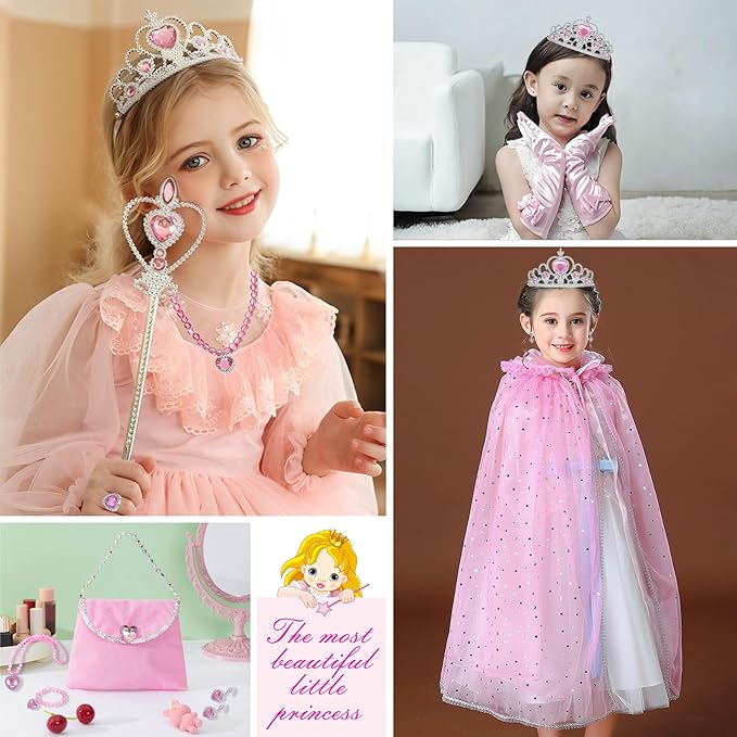 Princess Tent with 10Pcs Cape Set for Girls,Castle Play Tent with Princess Dress up Clothes,Large Indoor and Outdoor Playhouse with LED Star
