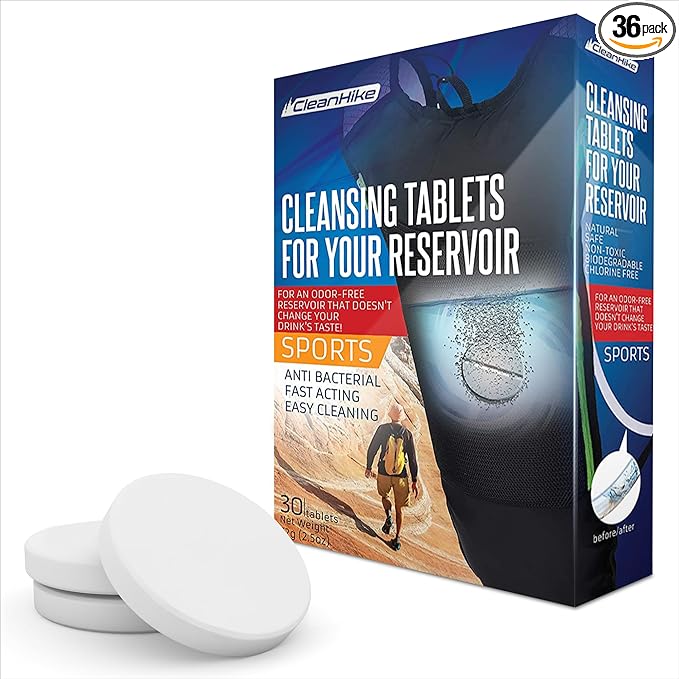 Hydration Backpack Cleaning Tablets - (36 Tablets) Great for Reservoir Pack or Hydration Bladder Kit, Individually Packed, Quickly Removes Stubborn Stains & Odors
