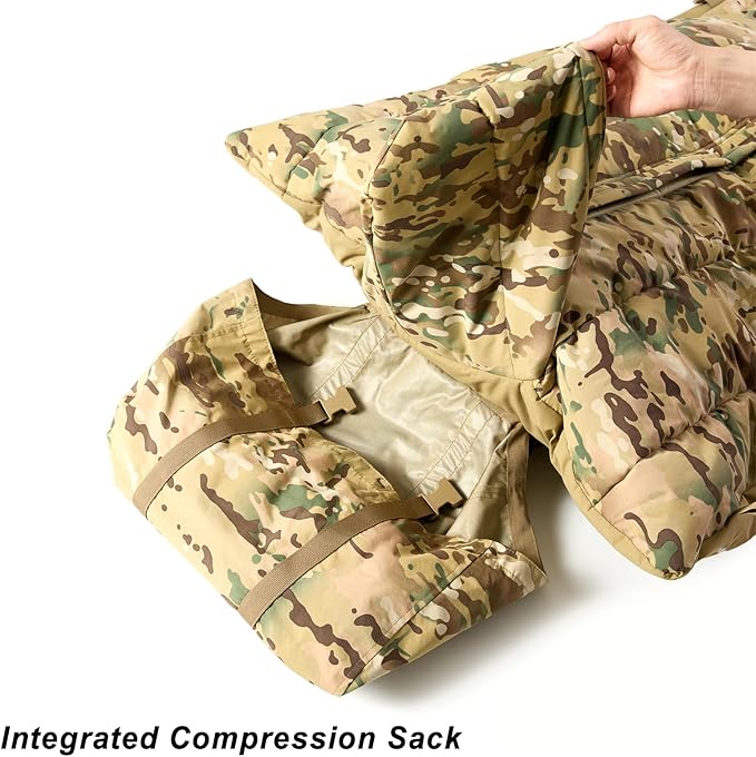 MT British Army Pattern 1958 Style Sleeping Bag – Military Tactical Roll-up Sleep System with Compression Sack, Waterproof & Warm, Outdoor Survival Gear Multi-Terrain