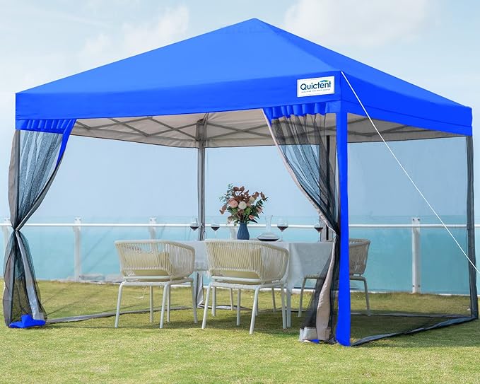 Quictent 10'x10' Easy Pop up Canopy Tent with Netting Screened, Outdoor Instant Portable Gazebo Screen House Room Tent -Fully Sealed, Waterproof & Roller Bag Included (Royal Blue)