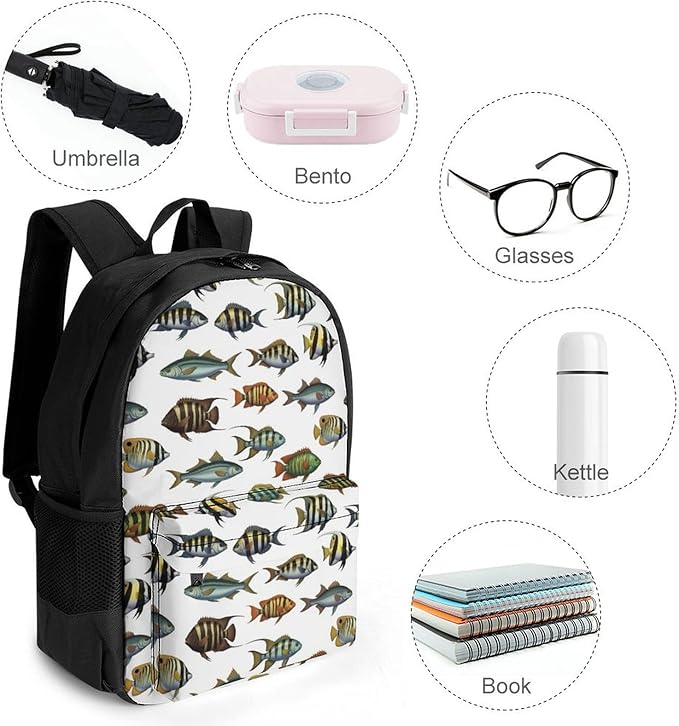 Supdreamc Lightweight Daypack Backpack for Sports Travel Running, Large Capacity Multipurpose Anti-Theft Bookbag, Sea Fish Pattern Laptop Backpack Daypack