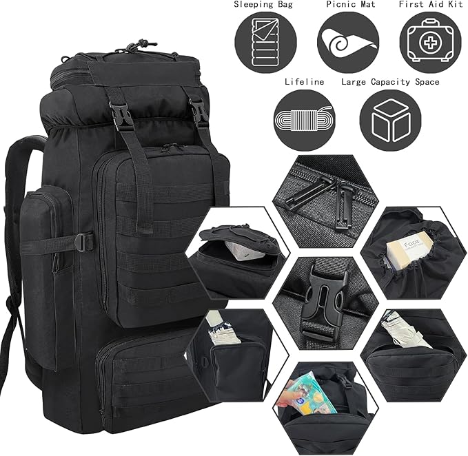 80L/100L Hiking Camping Backpack Outdoor Travel Climbing Rucksack Military Trekking Knapsack Molle 3 Days Assault Pack