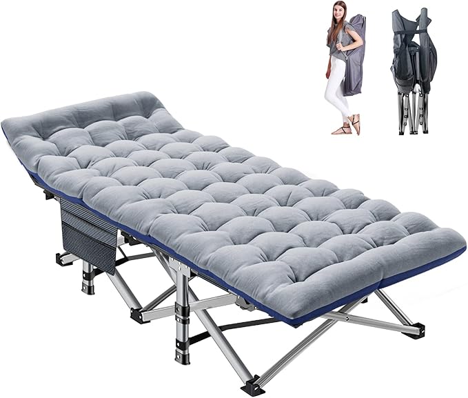 NAIZEA Folding Camping Cots for Adults, Portable Cot with Mattress Heavy Duty Outdoor Bed with Carry Bag 1200d Oxford Cloth Sleeping Cots for Camping Office Nap Home Guest Beach Travel