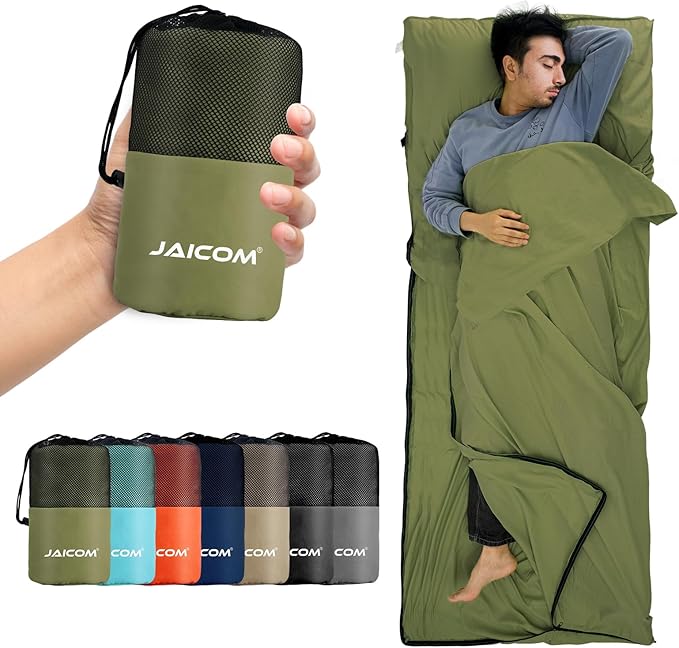 Sleeping Bag Liner, Sleep Sack Travel Sheets, Two-Way-Zipper Expose Feet Separately, Lightweight for Single, Backpacking,Hotels & Hostels, Camping, Travel, Business