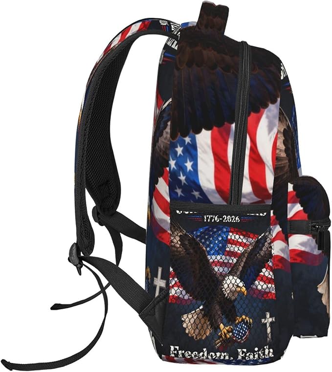Rucksack Anti-Theft Multipurpose Big Capacity Carry On Bag, 250th Anniversary Freedom Eagle Art Traveling Camping Backpack With Side Pockets